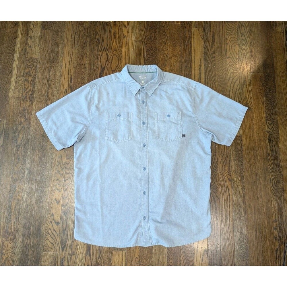 Mountain Hardwear Button Up Shirt Mens XL Blue Short Sleeve Pockets Cotton Blend